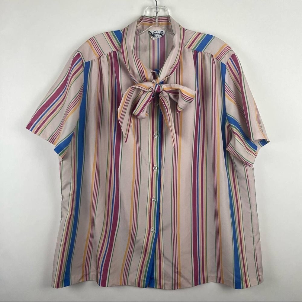 Vintage Lucky Me Striped Blouse Tie Neck
